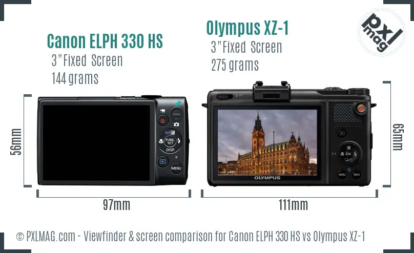 Canon ELPH 330 HS vs Olympus XZ-1 Screen and Viewfinder comparison