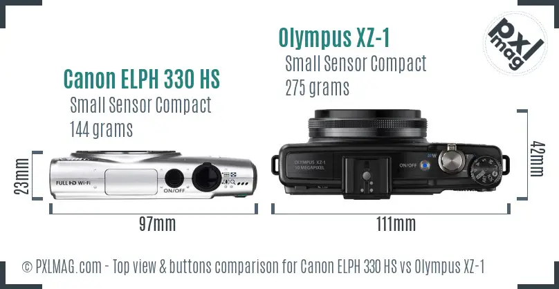 Canon ELPH 330 HS vs Olympus XZ-1 top view buttons comparison