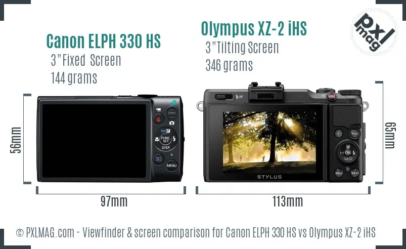 Canon ELPH 330 HS vs Olympus XZ-2 iHS Screen and Viewfinder comparison