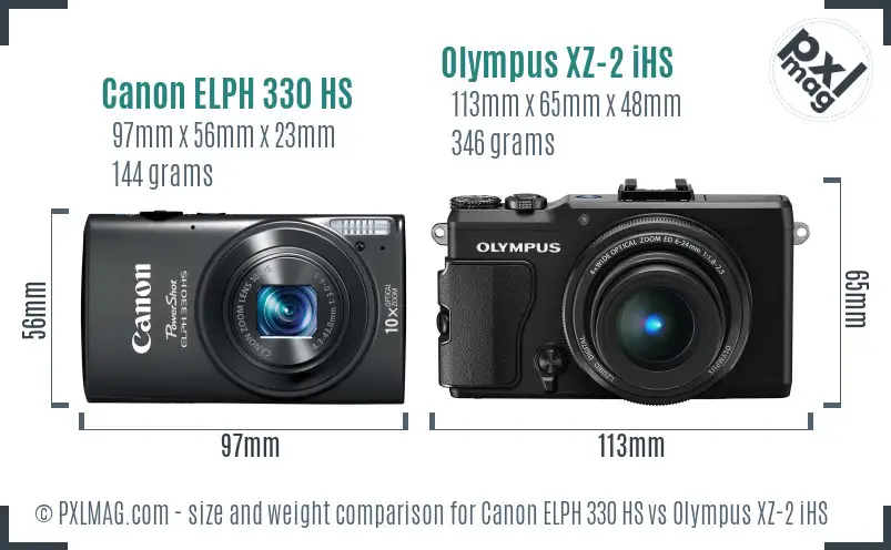 Canon ELPH 330 HS vs Olympus XZ-2 iHS size comparison