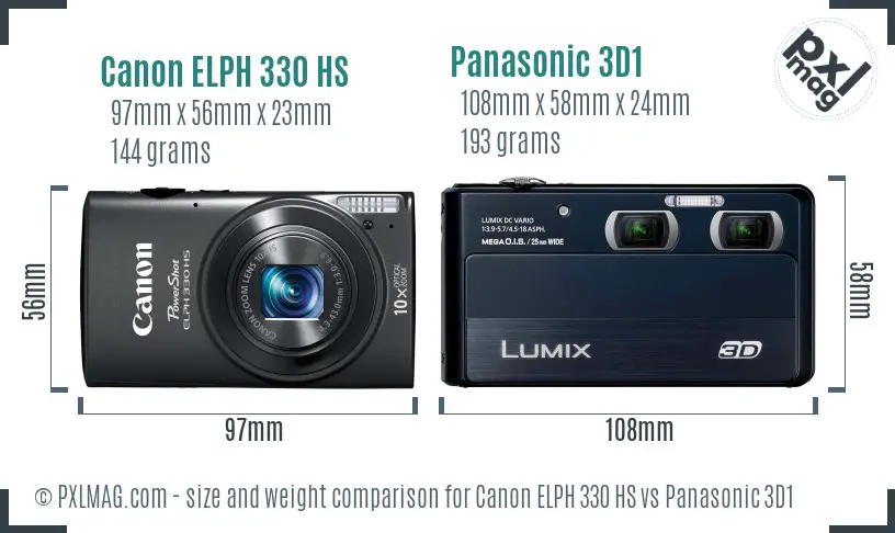 Canon ELPH 330 HS vs Panasonic 3D1 size comparison Canon ELPH 330 HS vs Panasonic 3D1 size comparison