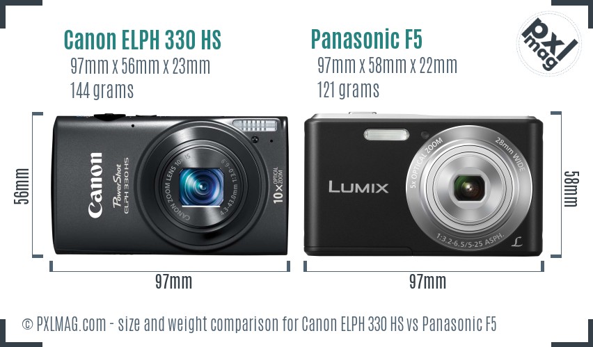 Canon ELPH 330 HS vs Panasonic F5 size comparison