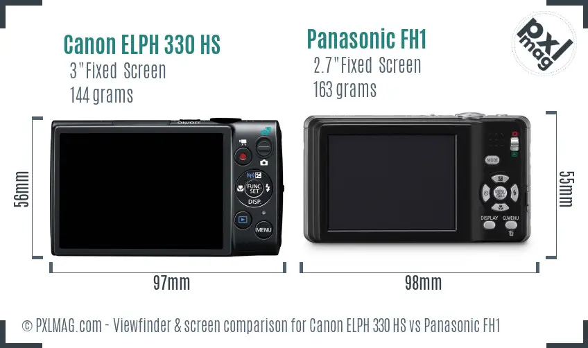 Canon ELPH 330 HS vs Panasonic FH1 Screen and Viewfinder comparison