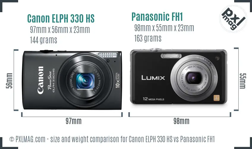 Canon ELPH 330 HS vs Panasonic FH1 size comparison