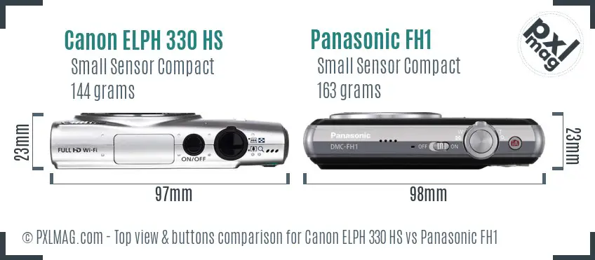 Canon ELPH 330 HS vs Panasonic FH1 top view buttons comparison