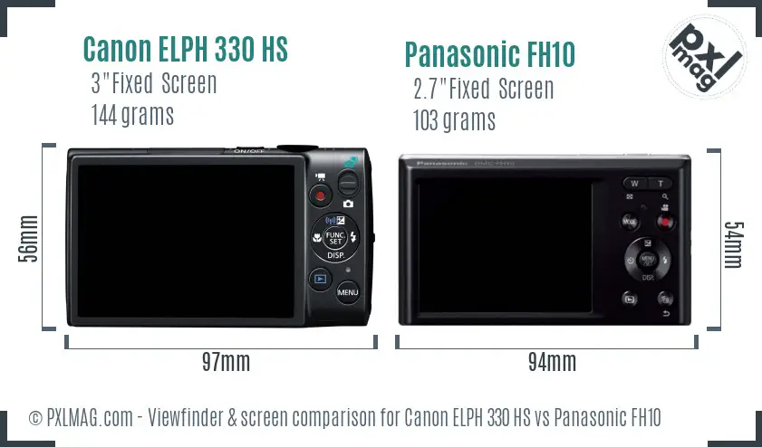 Canon ELPH 330 HS vs Panasonic FH10 Screen and Viewfinder comparison