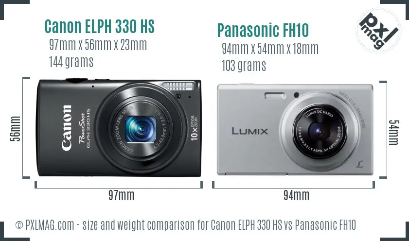 Canon ELPH 330 HS vs Panasonic FH10 size comparison