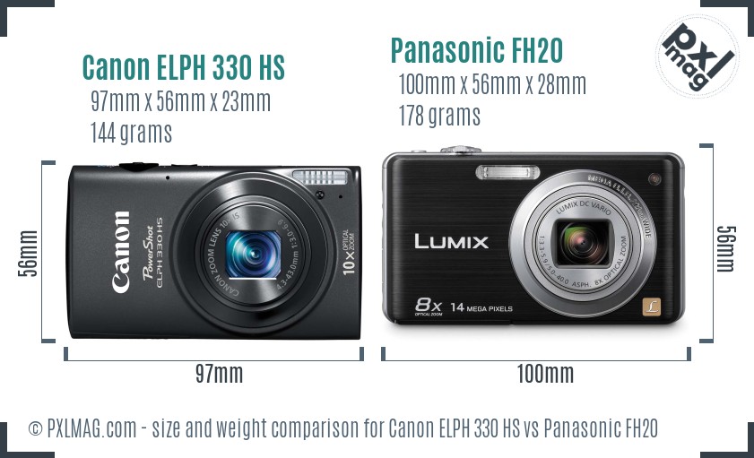 Canon ELPH 330 HS vs Panasonic FH20 size comparison Canon ELPH 330 HS vs Panasonic FH20 size comparison