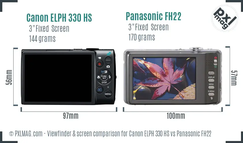Canon ELPH 330 HS vs Panasonic FH22 Screen and Viewfinder comparison