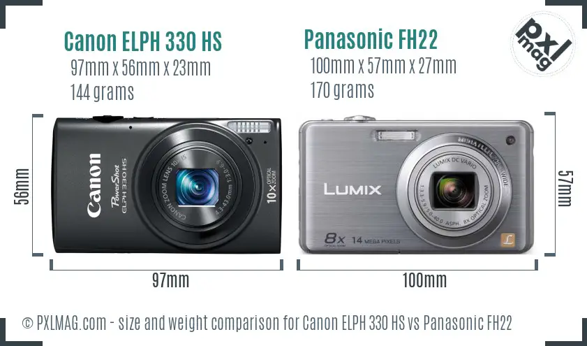 Canon ELPH 330 HS vs Panasonic FH22 size comparison