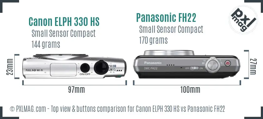 Canon ELPH 330 HS vs Panasonic FH22 top view buttons comparison