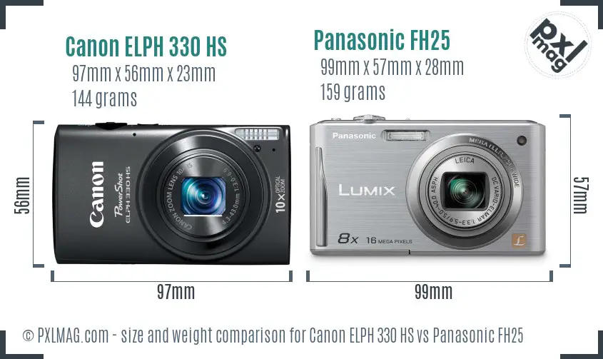 Canon ELPH 330 HS vs Panasonic FH25 size comparison