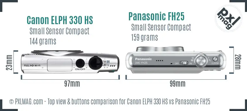 Canon ELPH 330 HS vs Panasonic FH25 top view buttons comparison