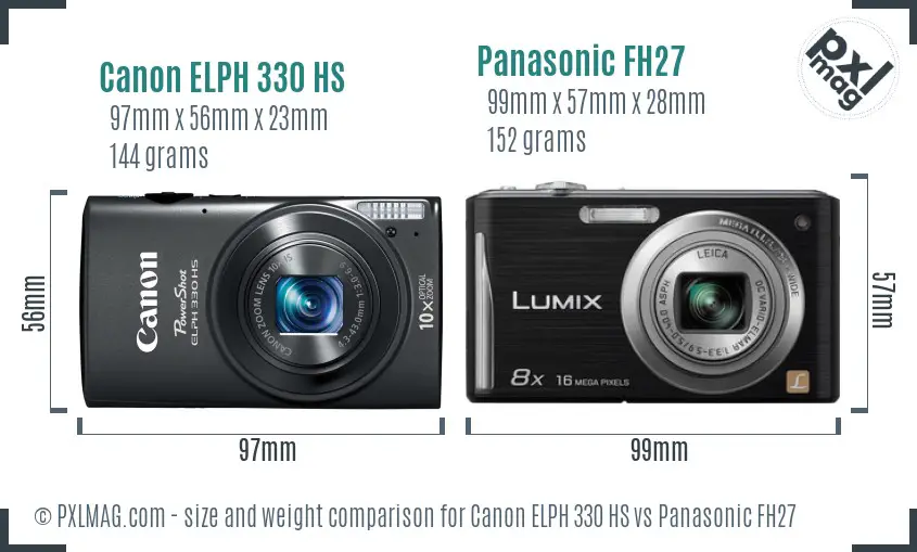 Canon ELPH 330 HS vs Panasonic FH27 size comparison Canon ELPH 330 HS vs Panasonic FH27 size comparison