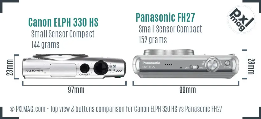 Canon ELPH 330 HS vs Panasonic FH27 top view buttons comparison Canon ELPH 330 HS vs Panasonic FH27 top view buttons comparison