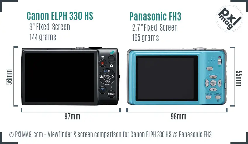 Canon ELPH 330 HS vs Panasonic FH3 Screen and Viewfinder comparison
