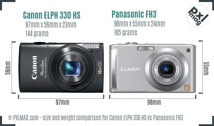 Canon ELPH 330 HS vs Panasonic FH3 size comparison
