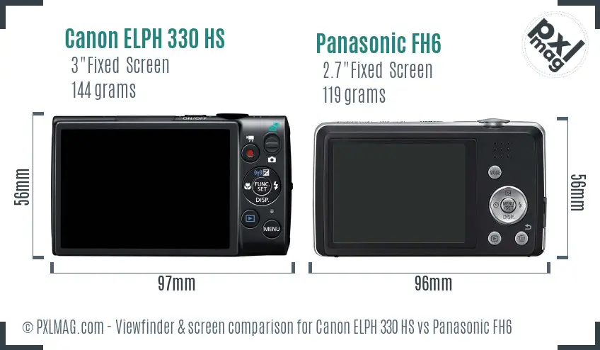Canon ELPH 330 HS vs Panasonic FH6 Screen and Viewfinder comparison