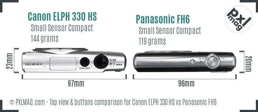 Canon ELPH 330 HS vs Panasonic FH6 top view buttons comparison