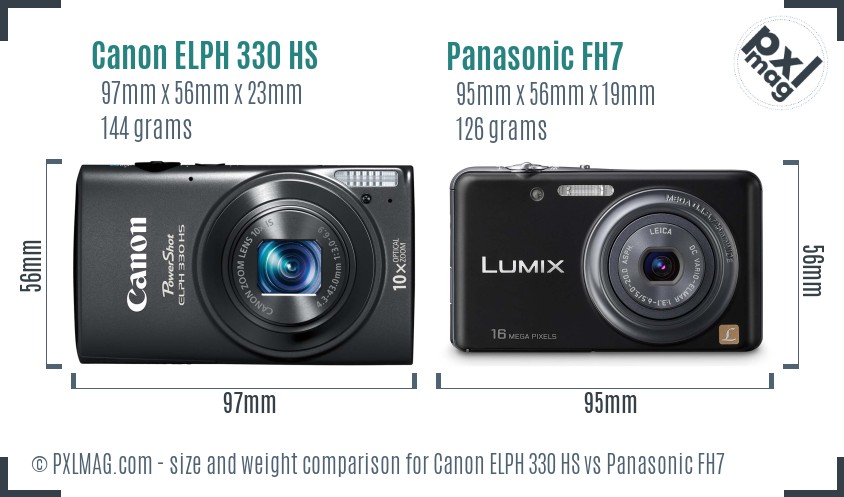 Canon ELPH 330 HS vs Panasonic FH7 size comparison Canon ELPH 330 HS vs Panasonic FH7 size comparison