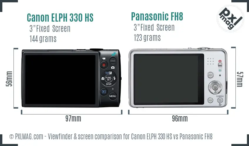 Canon ELPH 330 HS vs Panasonic FH8 Screen and Viewfinder comparison