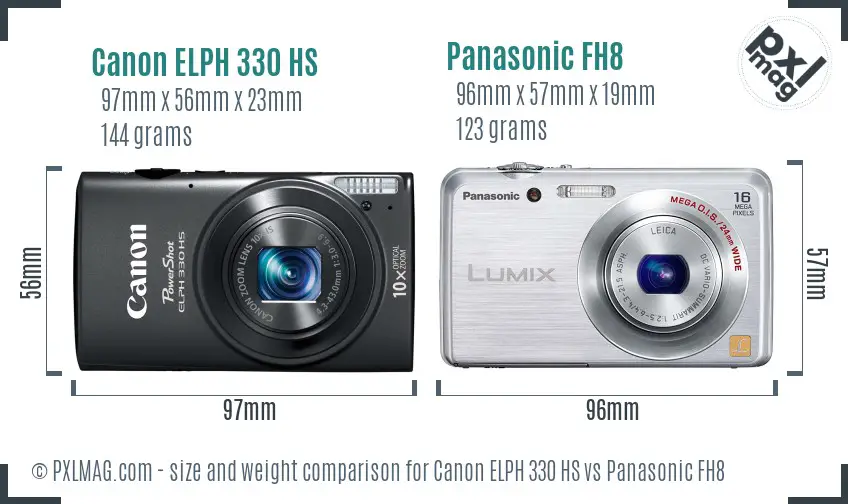 Canon ELPH 330 HS vs Panasonic FH8 size comparison