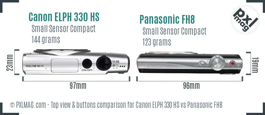 Canon ELPH 330 HS vs Panasonic FH8 top view buttons comparison