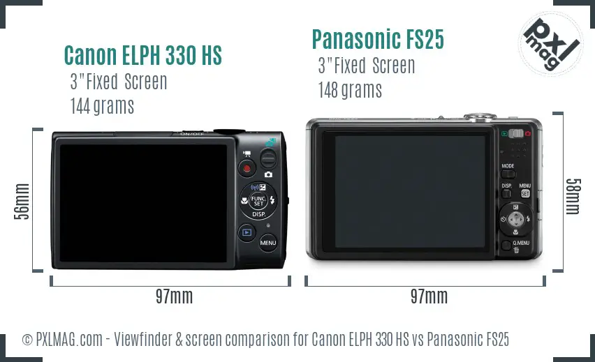 Canon ELPH 330 HS vs Panasonic FS25 Screen and Viewfinder comparison