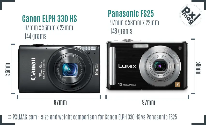 Canon ELPH 330 HS vs Panasonic FS25 size comparison