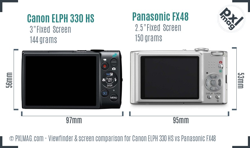 Canon ELPH 330 HS vs Panasonic FX48 Screen and Viewfinder comparison