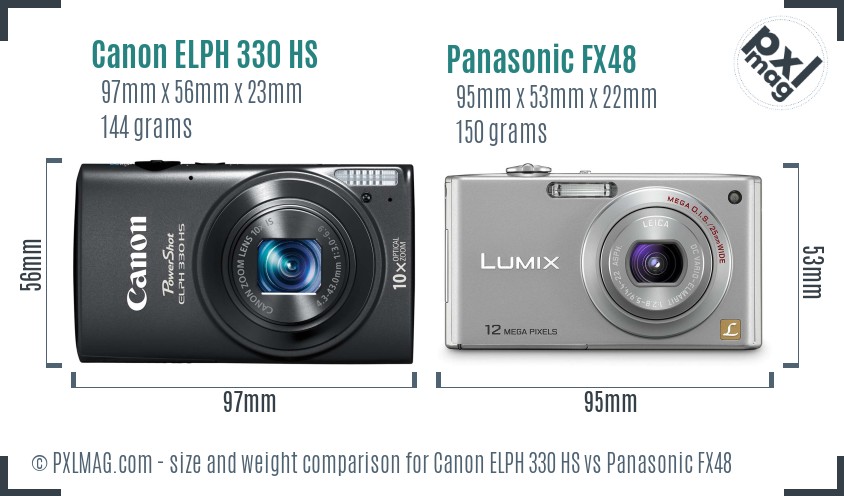 Canon ELPH 330 HS vs Panasonic FX48 size comparison