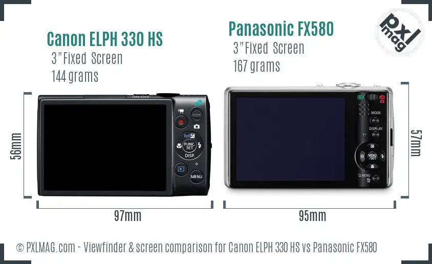 Canon ELPH 330 HS vs Panasonic FX580 Screen and Viewfinder comparison
