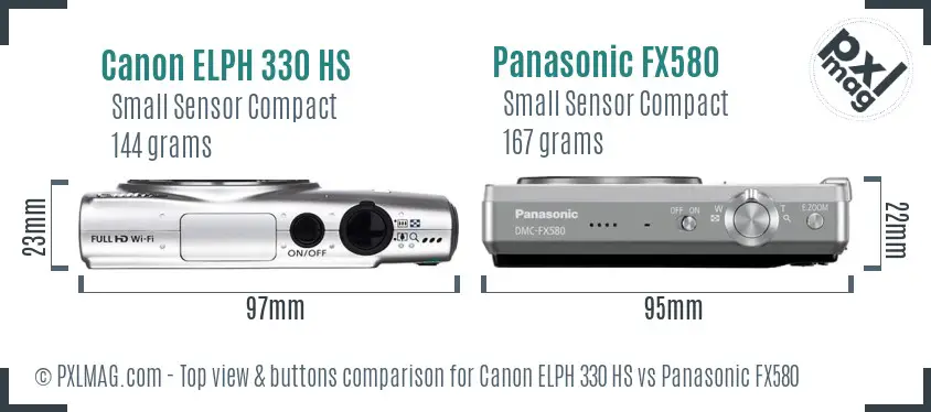 Canon ELPH 330 HS vs Panasonic FX580 top view buttons comparison