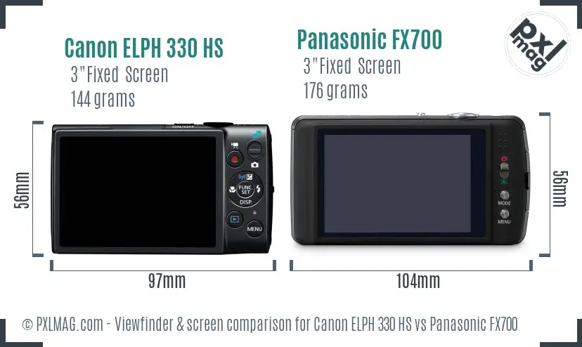 Canon ELPH 330 HS vs Panasonic FX700 Screen and Viewfinder comparison