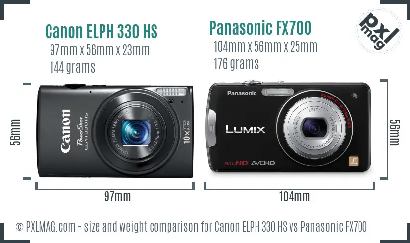 Canon ELPH 330 HS vs Panasonic FX700 size comparison