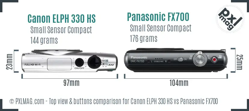 Canon ELPH 330 HS vs Panasonic FX700 top view buttons comparison