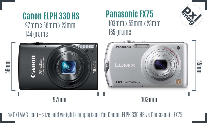 Canon ELPH 330 HS vs Panasonic FX75 size comparison