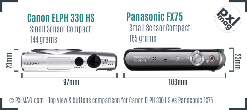 Canon ELPH 330 HS vs Panasonic FX75 top view buttons comparison