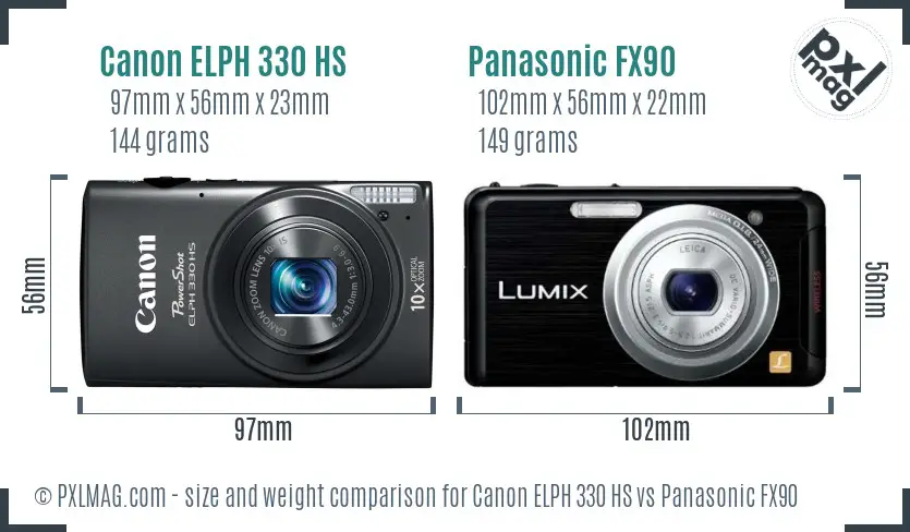 Canon ELPH 330 HS vs Panasonic FX90 size comparison