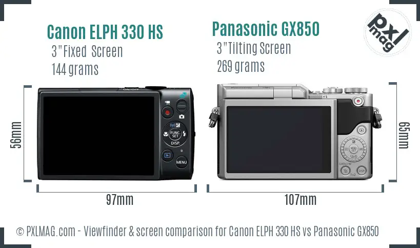 Canon ELPH 330 HS vs Panasonic GX850 Screen and Viewfinder comparison