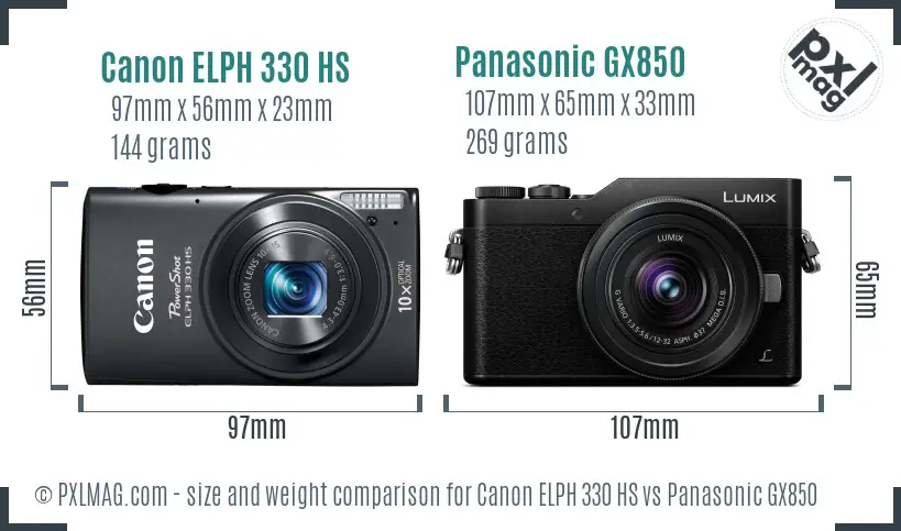 Canon ELPH 330 HS vs Panasonic GX850 size comparison
