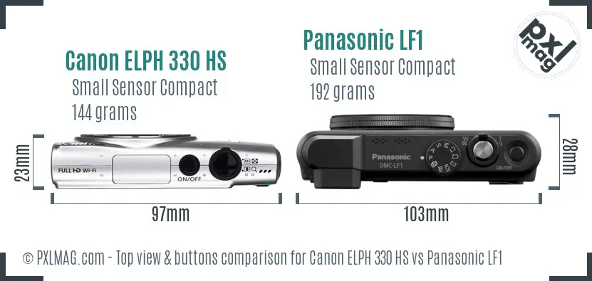Canon ELPH 330 HS vs Panasonic LF1 top view buttons comparison