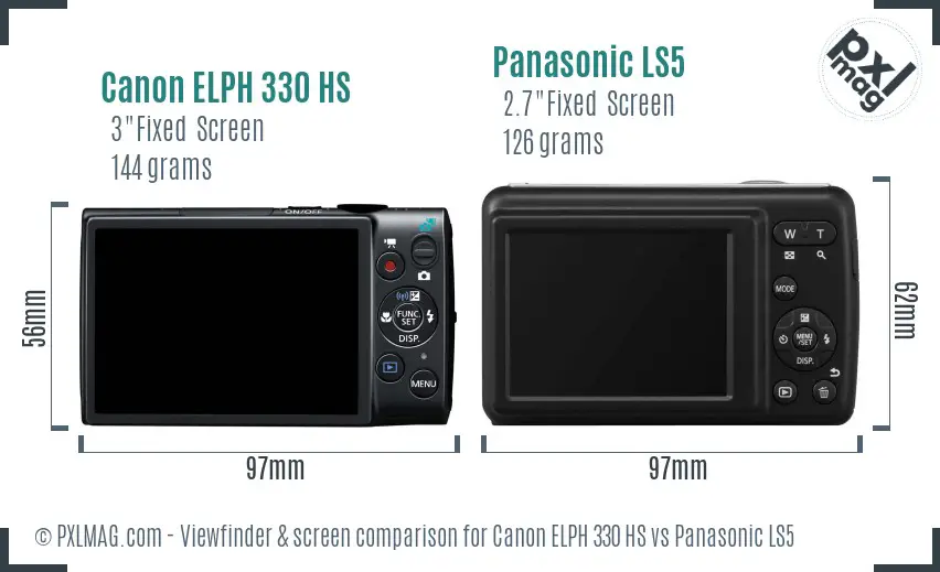 Canon ELPH 330 HS vs Panasonic LS5 Screen and Viewfinder comparison