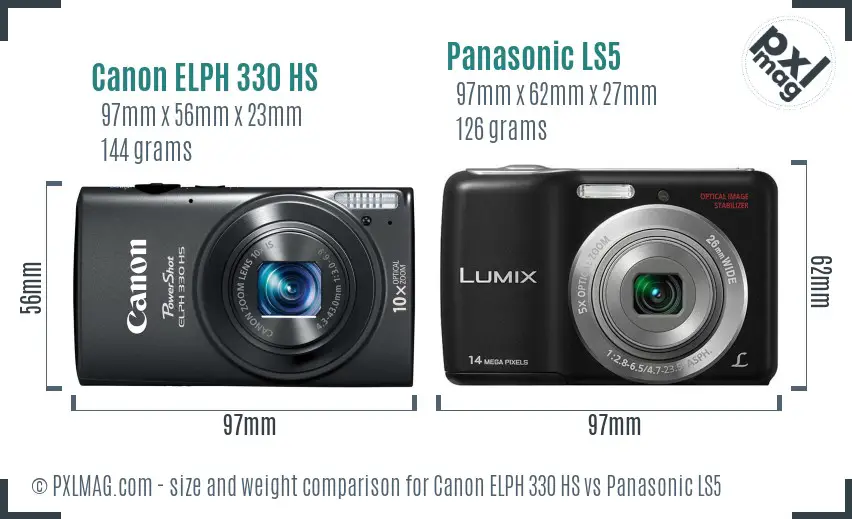 Canon ELPH 330 HS vs Panasonic LS5 size comparison