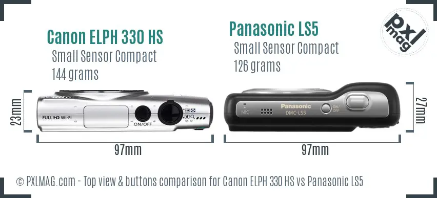 Canon ELPH 330 HS vs Panasonic LS5 top view buttons comparison