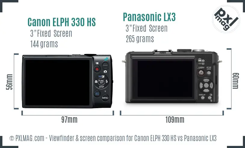 Canon ELPH 330 HS vs Panasonic LX3 Screen and Viewfinder comparison