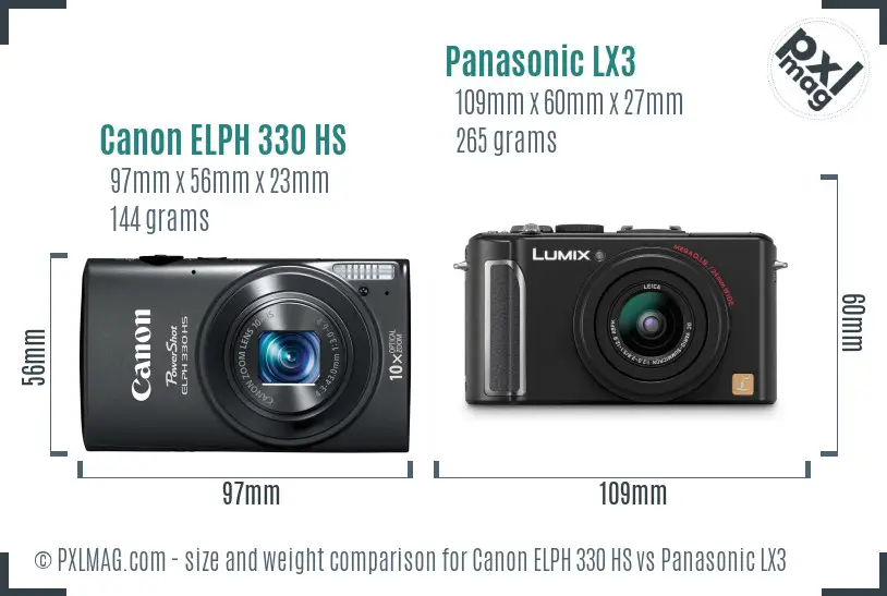 Canon ELPH 330 HS vs Panasonic LX3 size comparison