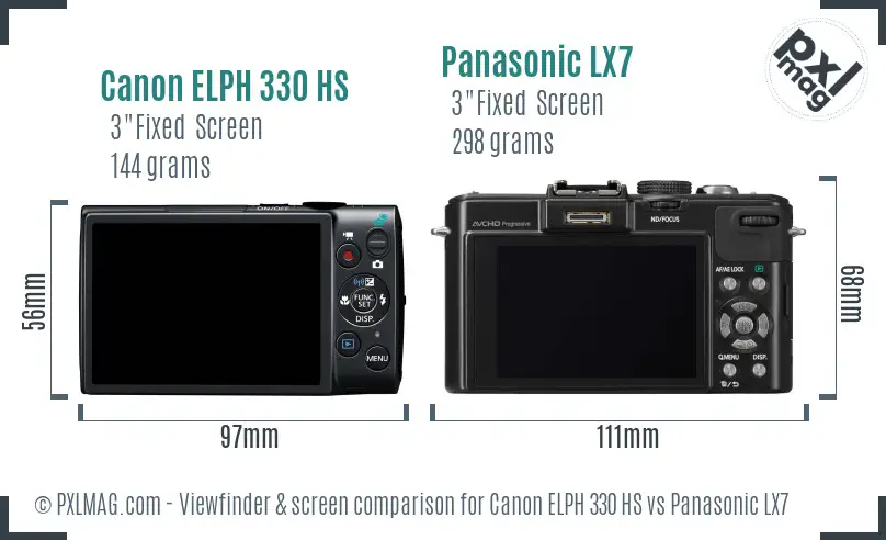 Canon ELPH 330 HS vs Panasonic LX7 Screen and Viewfinder comparison