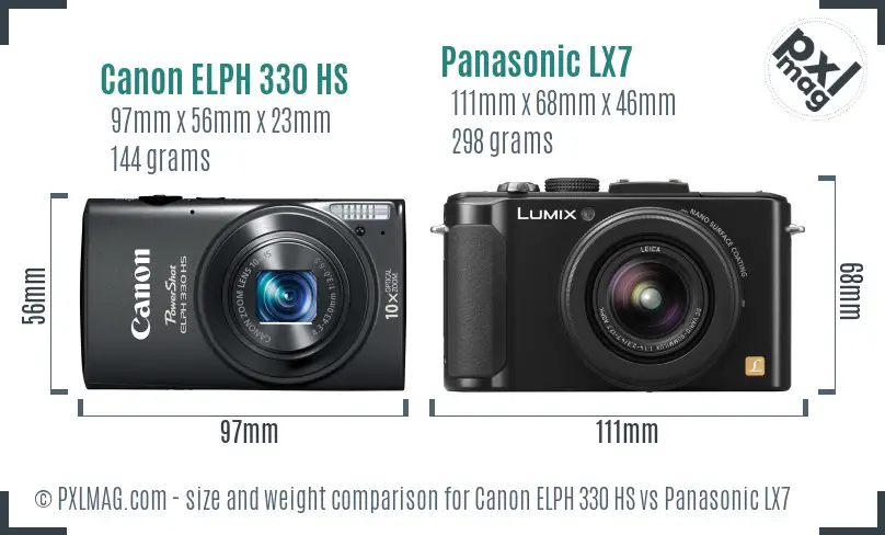 Canon ELPH 330 HS vs Panasonic LX7 size comparison