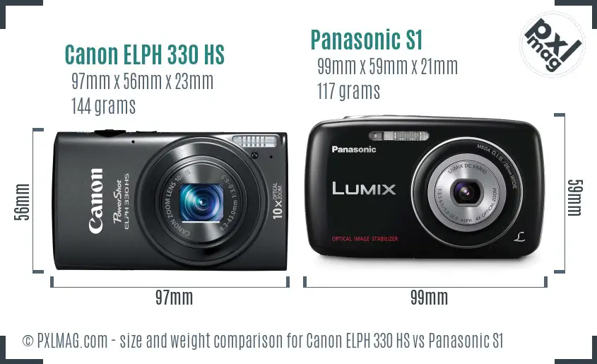 Canon ELPH 330 HS vs Panasonic S1 size comparison